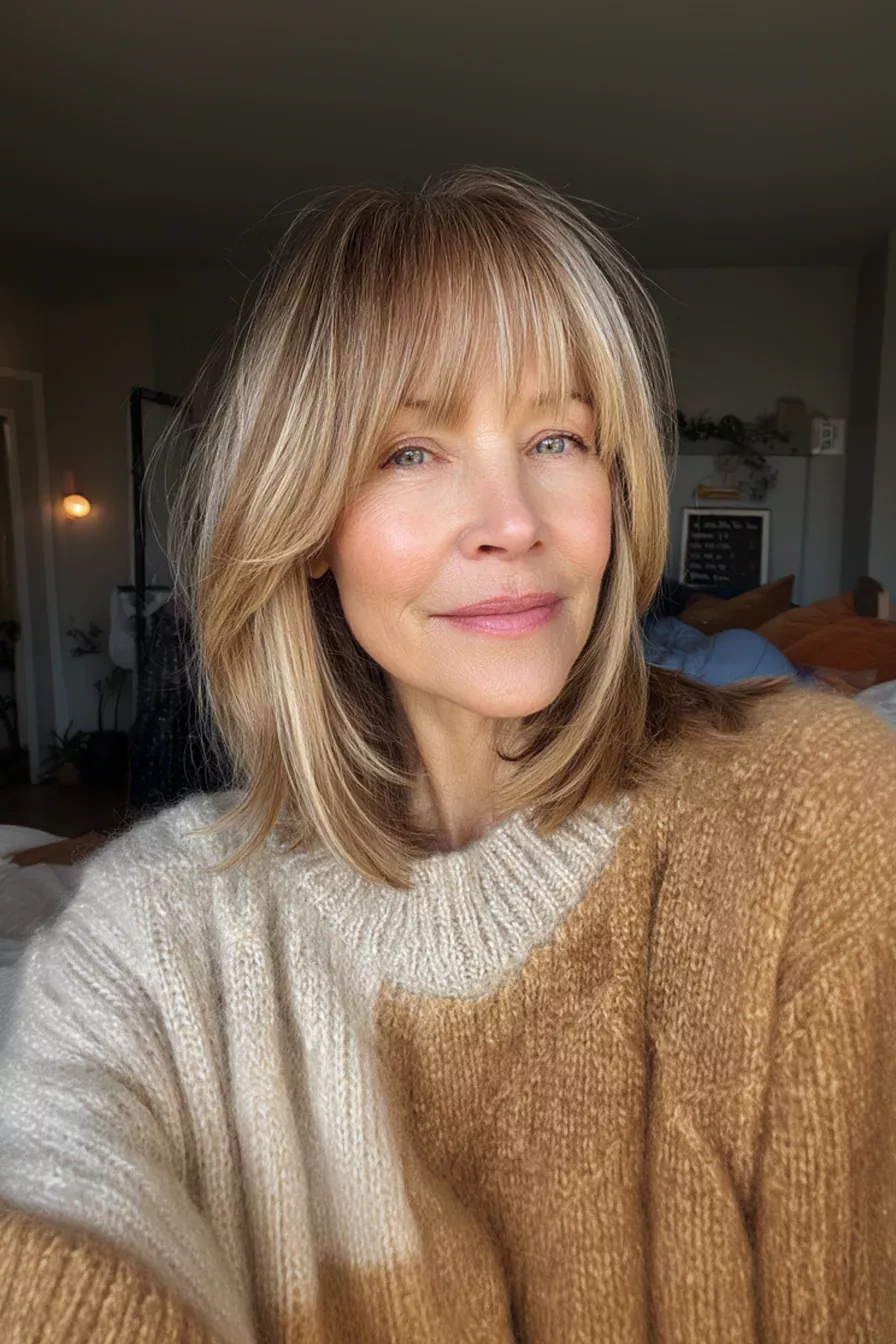 25+ Stunning Medium Length Haircuts with Bangs for Women Over 50 2025