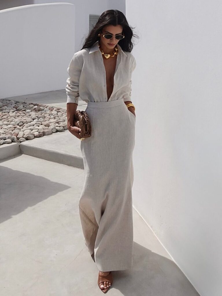 Solid Long Skirts Sets Women Spring New Single Breasted Lapel Collar Long Sleeve Blouse+Maxi Skirt Elegant Casual 2 Piece Set – AliExpress 200000345