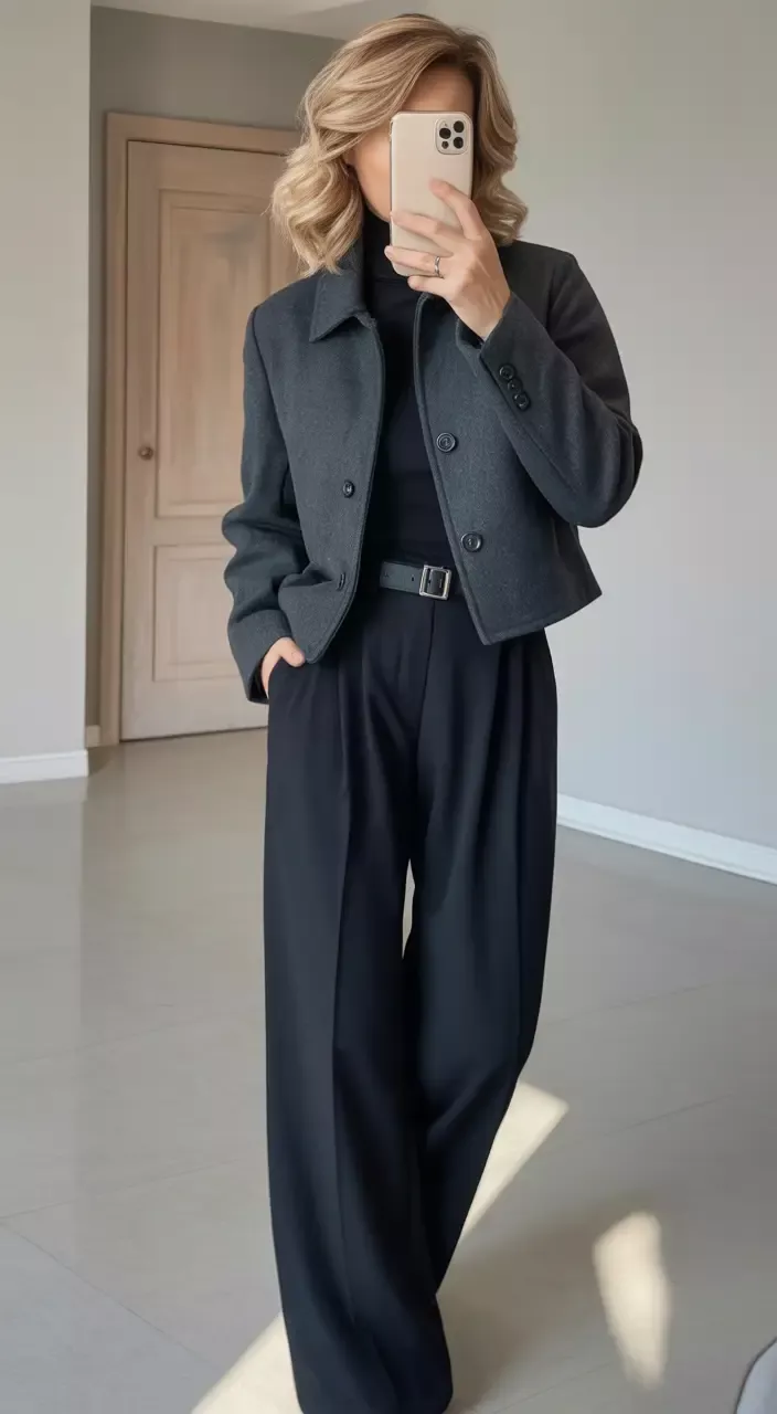 Essential Spring Outfits for Women Over 40 2026: Minimalist Charcoal Layers with Modern Structure