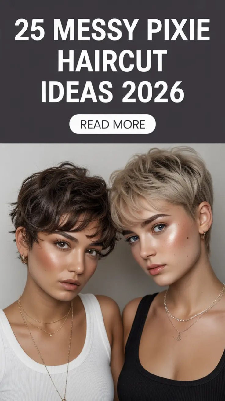 Messy Pixie Haircut Ideas 2026 – Long, Straight Hair, Curly Hair, Styling, Drawing Inspo