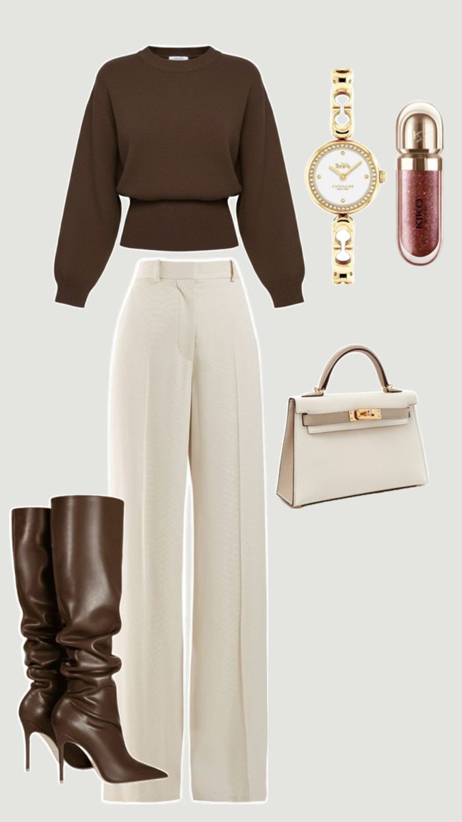 ВБ: 542733708 Элегантный свитер с резинкой снизу коричневого оттенка