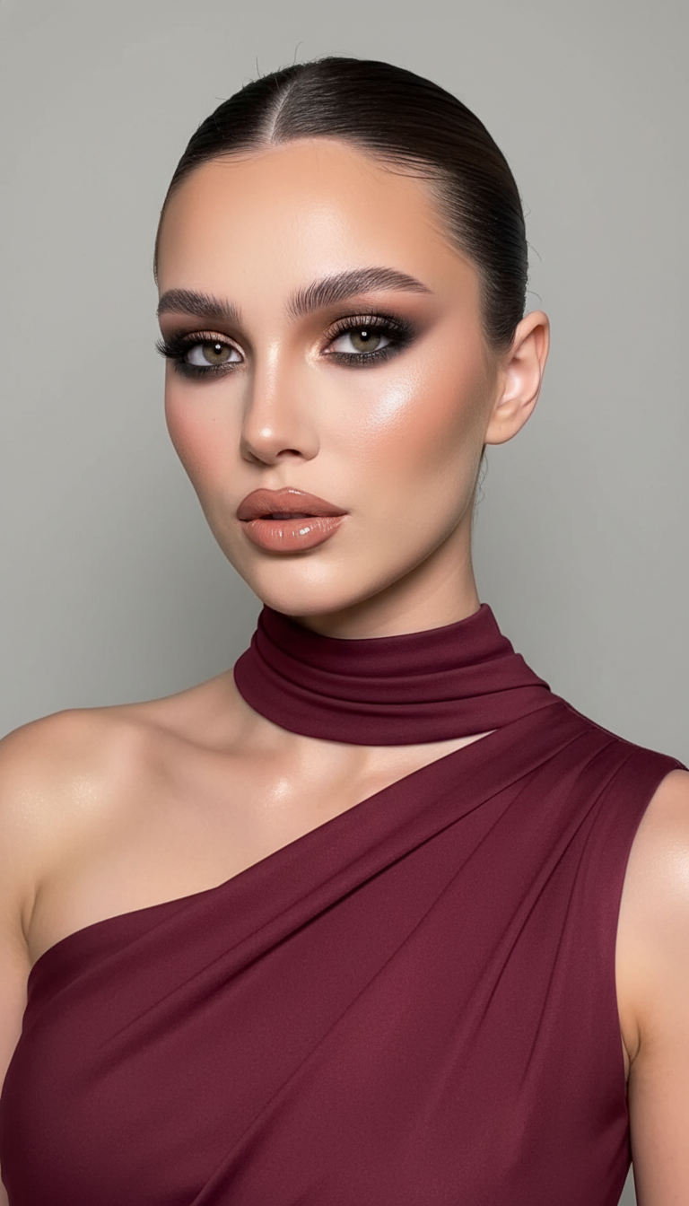 Вечерний макияж с акцентом на глаза и нюдовыми губами