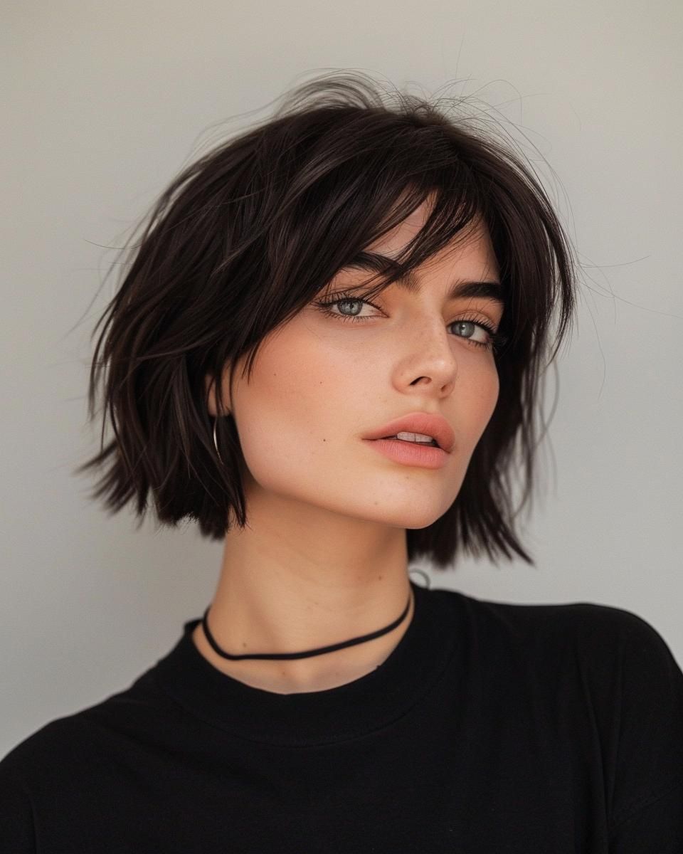 Короткий Боб С Челкой Под Шторой Тонкие Волосы