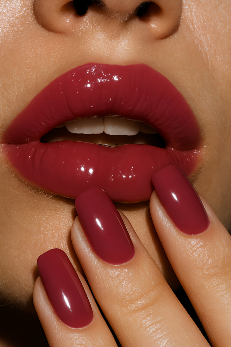 Deep Red Glossy Lips 💄