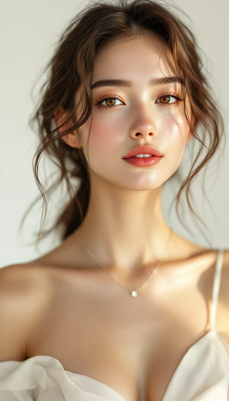 Фотореалистичный портрет женщины с спокойным выражением и минимализмом