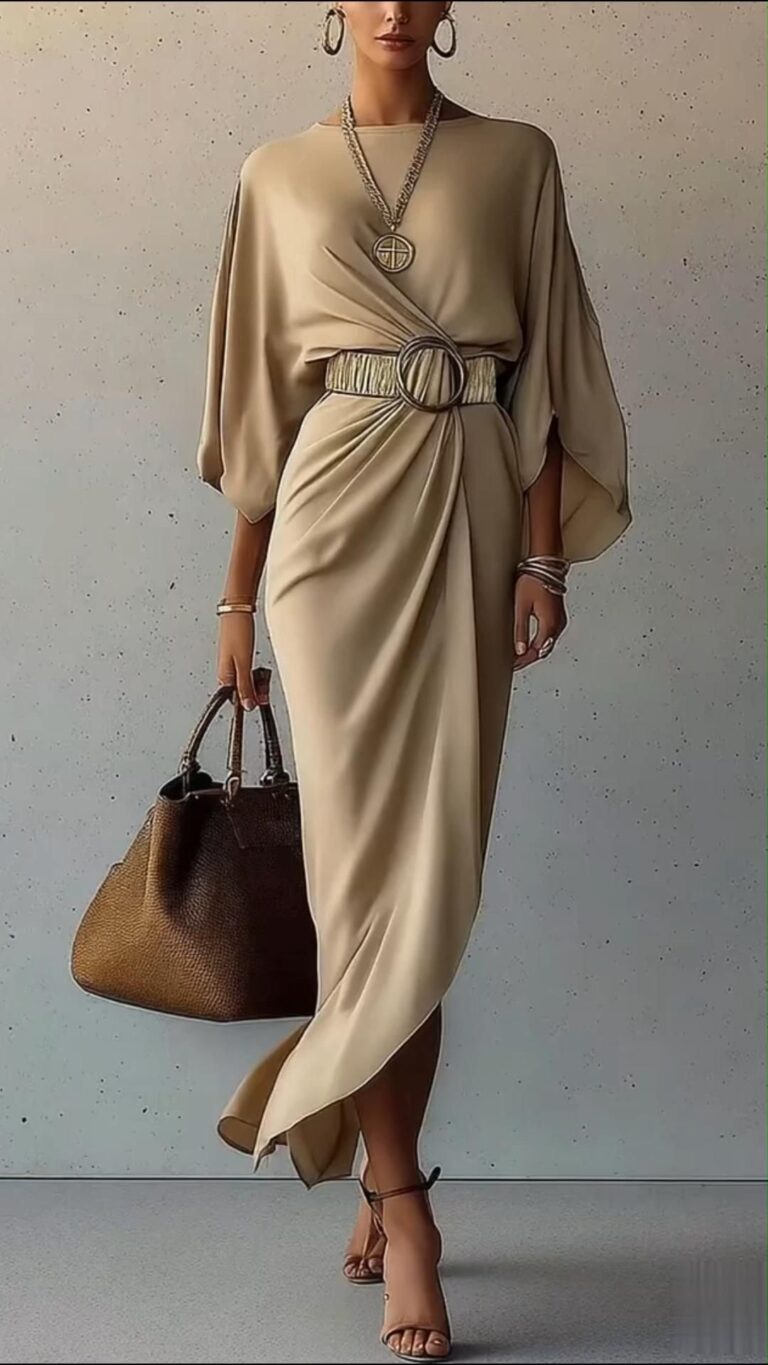 Own the Room in This Chic Draped Belted Midi Dress – Fall’s Must-Have Look