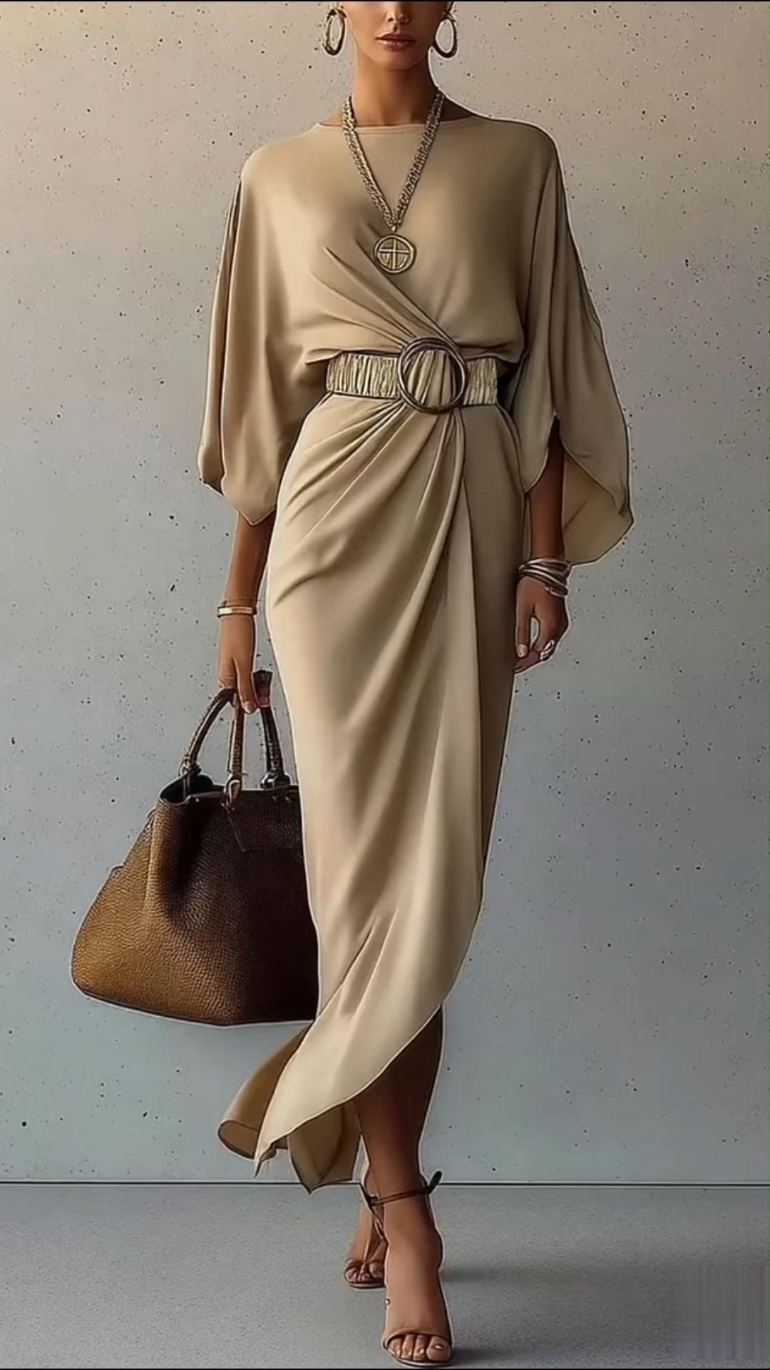 Own the Room in This Chic Draped Belted Midi Dress – Fall’s Must-Have Look