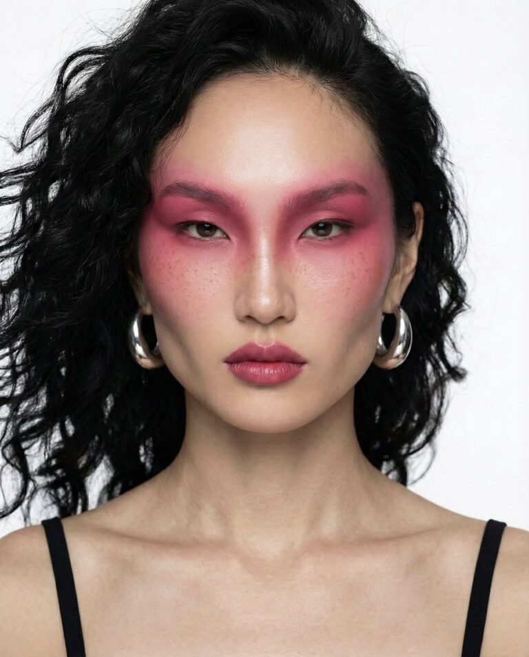 Bold Raspberry Blush Mask | Avant-Garde Editorial Makeup