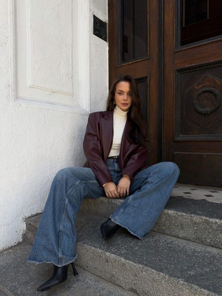 Жакет из эко-кожи винного цвета by STEVEL. Размеры XS-M. Новая коллекция Urban Elegance 2024!